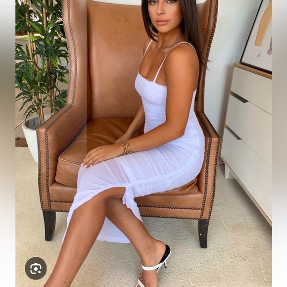 SNDYS Simone Ruched Mesh Dress in White.Size XS - Picture 3 of 14